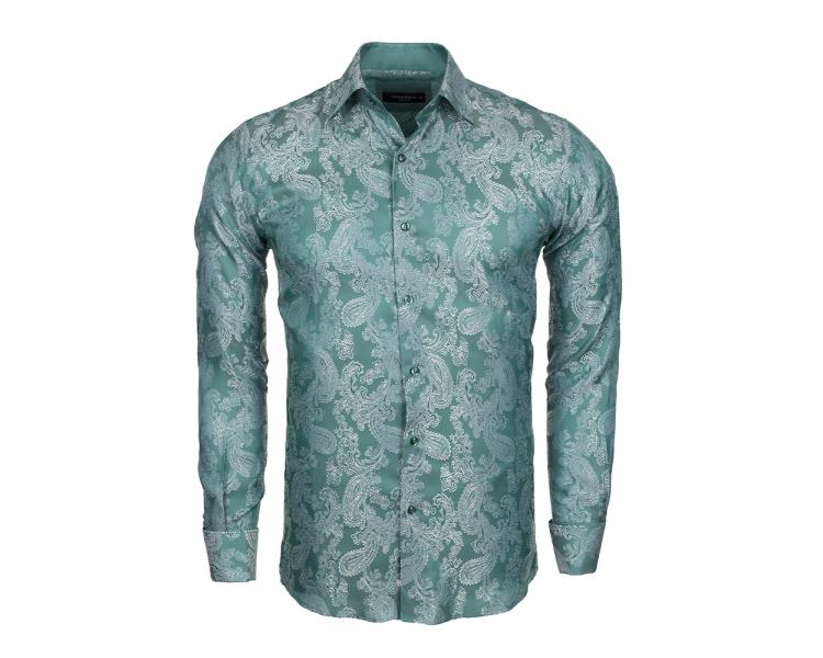 SL 446 Men's green paisley print double cuff silk shirt